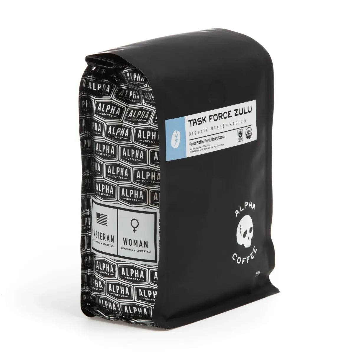 Alpha Coffee Task Force Zulu medium roast blend bag — veteran and woman co-owned and operated